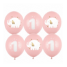 Balony nadruk roczek słonik - różowe 6 sztuk