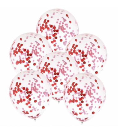 Balony konfetti 30 cm czerwone - 5 sztuk