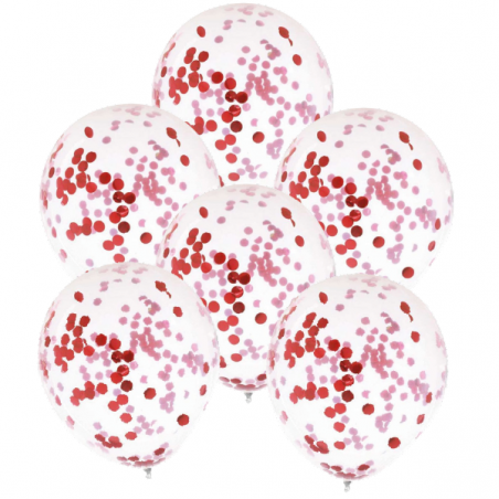 Balony konfetti 30 cm czerwone - 5 sztuk