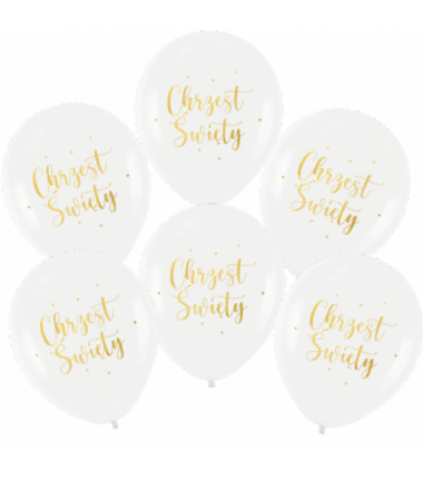Balony nadruk na Chrzest Święty biodegradowalne biało-złote - 6 sztuk