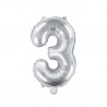 Balon foliowy Cyfra 3 - 35 cm - Srebrny