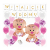 Box balonowy WITAJCIE W DOMU - złoty + 2x bobas różowy