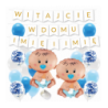 Box balonowy WITAJCIE W DOMU 2x IMIĘ - złoty + bobas niebieski