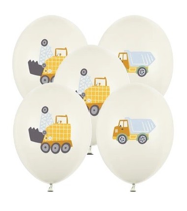 Balony nadruk Pojazdy budowlane 30 cm - 5 sztuk