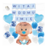 Box balonowy WITAJ W DOMU IMIĘ - niebieski + bobas niebieski