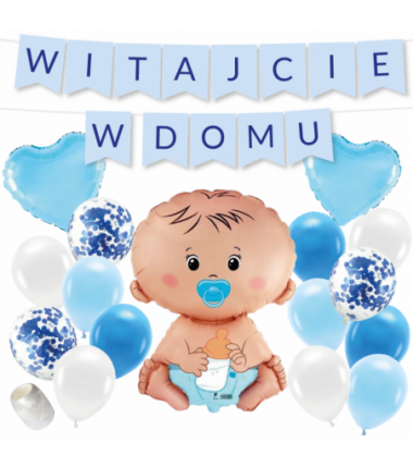 Box balonowy WITAJCIE W DOMU - niebieski + bobas niebieski