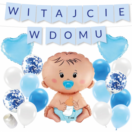 Box balonowy WITAJCIE W DOMU - niebieski + bobas niebieski