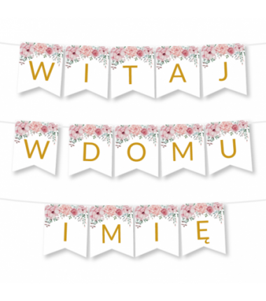 Box balonowy WITAJ W DOMU IMIĘ - kwiaty + bobas różowy