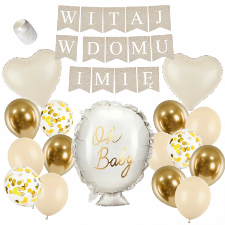 Box balonowy WITAJ W DOMU IMIĘ - boho + balonik