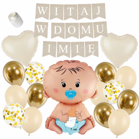 Box balonowy WITAJ W DOMU IMIĘ - boho + bobas niebieski