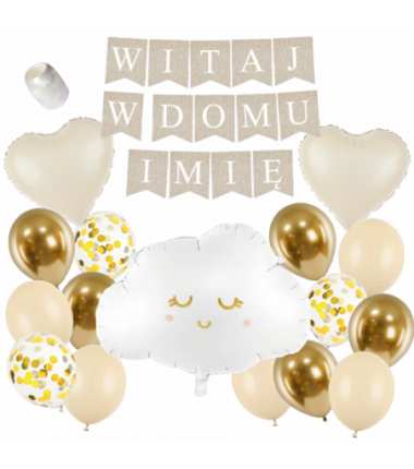 Box balonowy WITAJ W DOMU IMIĘ - boho + chmurka