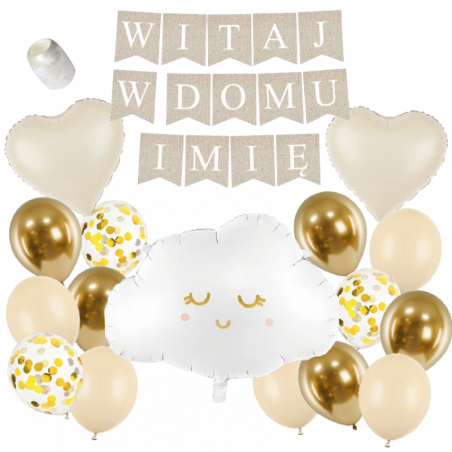 Box balonowy WITAJ W DOMU IMIĘ - boho + chmurka