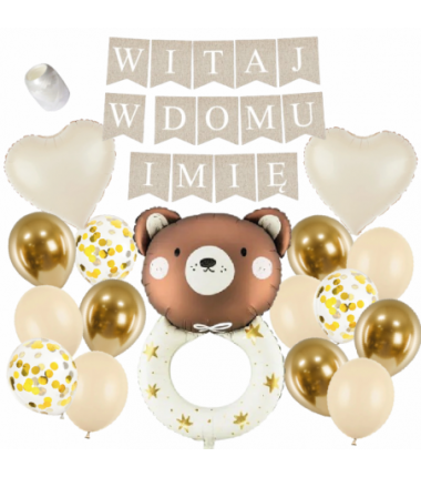 Box balonowy WITAJ W DOMU IMIĘ - boho + grzechotka