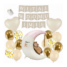 Box balonowy WITAJ W DOMU IMIĘ - boho + księżyc różowy
