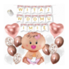 Box balonowy WITAJ W DOMU IMIĘ - kwiaty rose gold + bobas różowy