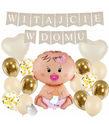 Box balonowy WITAJCIE W DOMU - boho + bobas różowy