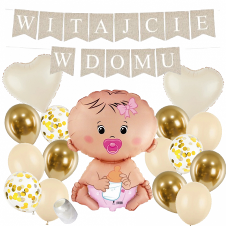 Box balonowy WITAJCIE W DOMU - boho + bobas różowy