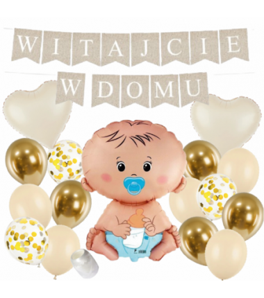 Box balonowy WITAJCIE W DOMU - boho + bobas niebieski
