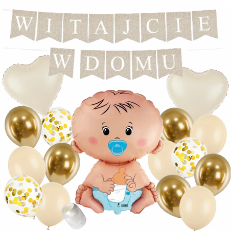 Box balonowy WITAJCIE W DOMU - boho + bobas niebieski