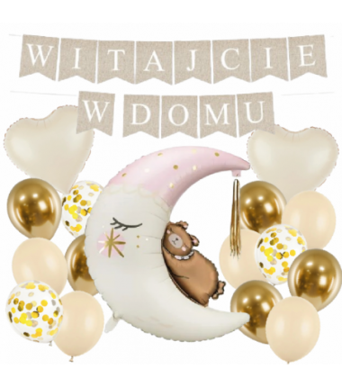 Box balonowy WITAJCIE W DOMU - boho + księżyc różowy