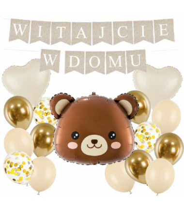 Box balonowy WITAJCIE W DOMU - boho + miś głowa