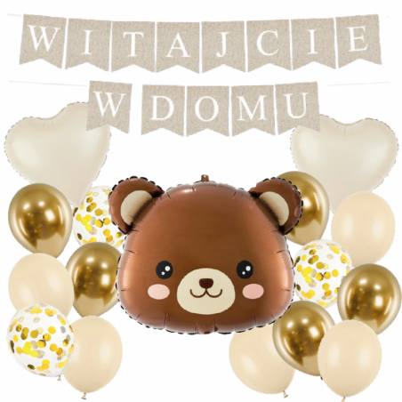 Box balonowy WITAJCIE W DOMU - boho + miś głowa