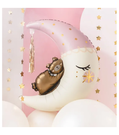 Box balonowy WITAJCIE W DOMU - boho + księżyc różowy miś