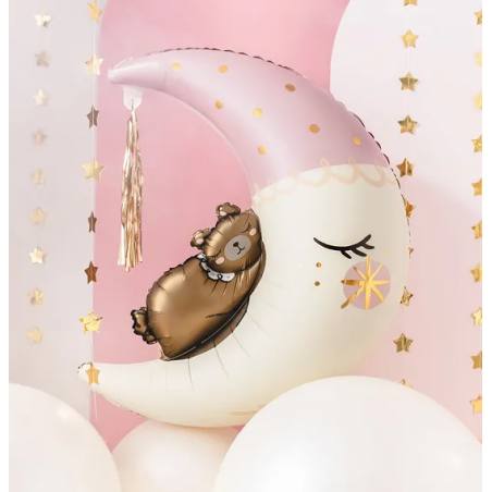 Box balonowy WITAJCIE W DOMU - boho + księżyc różowy miś
