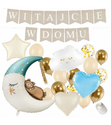 Box balonowy WITAJCIE W DOMU - boho + księżyc niebieski CHMURKA