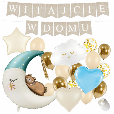 Box balonowy WITAJCIE W DOMU - boho + księżyc niebieski CHMURKA