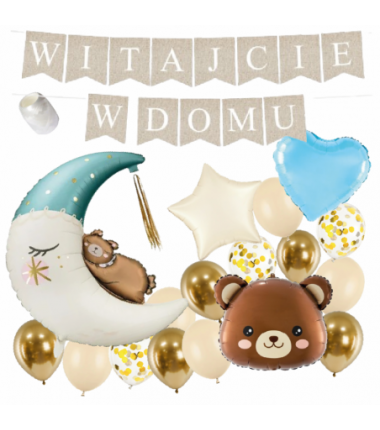 Box balonowy WITAJCIE W DOMU - boho + księżyc niebieski MIŚ