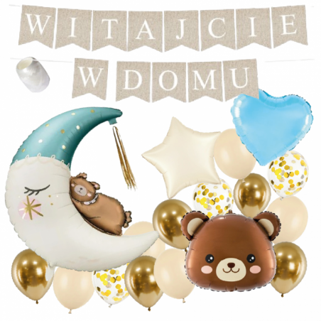 Box balonowy WITAJCIE W DOMU - boho + księżyc niebieski MIŚ