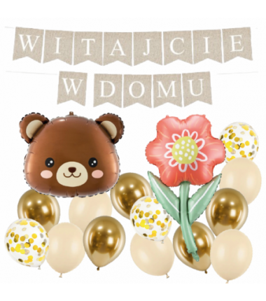 Box balonowy WITAJCIE W DOMU - boho + miś głowa + KWIAT DLA MAMY