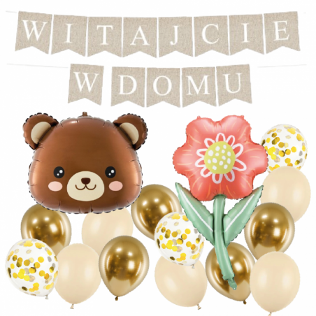 Box balonowy WITAJCIE W DOMU - boho + miś głowa + KWIAT DLA MAMY