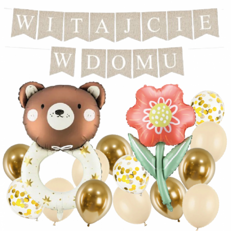 Box balonowy WITAJCIE W DOMU - boho + grzechotka + KWIAT DLA MAMY