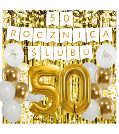 Zestaw balonów na 50 ROCZNICĘ ŚLUBU - baner i złote cyfry