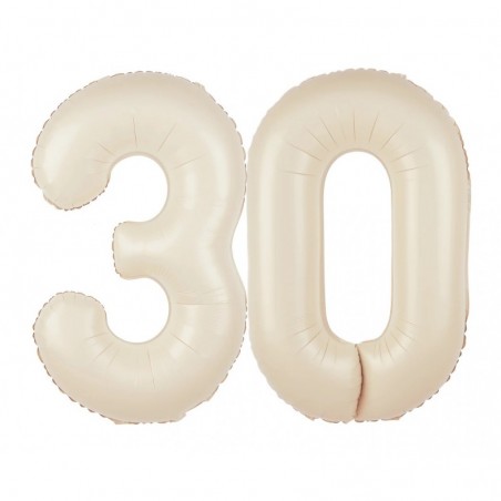 Balony foliowe Cyfra 30 - 100 cm - Kremowy