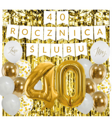 Zestaw balonów na 40 ROCZNICĘ ŚLUBU - baner i złote cyfry