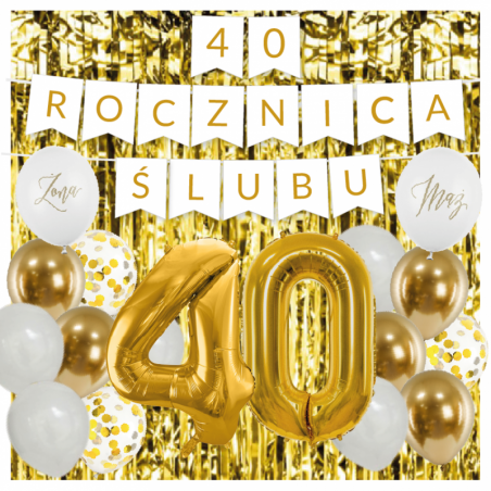 Zestaw balonów na 40 ROCZNICĘ ŚLUBU - baner i złote cyfry