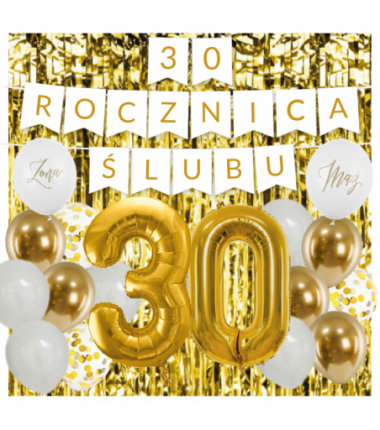 Zestaw balonów na 30 ROCZNICĘ ŚLUBU - baner i złote cyfry