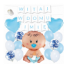 Box balonowy WITAJ W DOMU IMIĘ - jasny niebieski + bobas niebieski