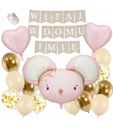 Box balonowy WITAJ W DOMU IMIĘ - boho + myszka
