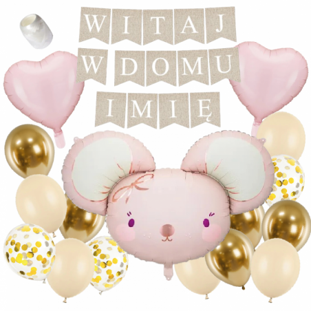 Box balonowy WITAJ W DOMU IMIĘ - boho + myszka