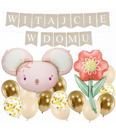 Box balonowy WITAJCIE W DOMU - boho + myszka + KWIAT DLA MAMY