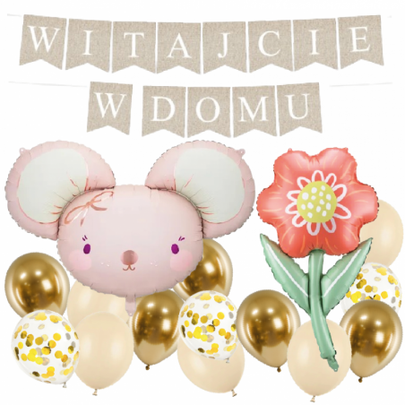 Box balonowy WITAJCIE W DOMU - boho + myszka + KWIAT DLA MAMY