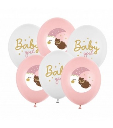 Balony nadruk 30 cm Baby girl, różowy - 6 sztuk