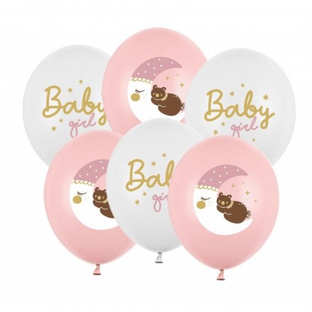Balony nadruk 30 cm Baby girl, różowy - 6 sztuk