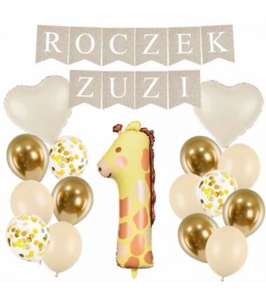 Box balonowy ROCZEK + IMIĘ - boho + 1 żyrafa