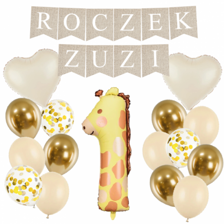 Box balonowy ROCZEK + IMIĘ - boho + 1 żyrafa