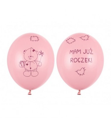 Box balonowy ROCZEK + IMIĘ - jasny różowy + 1 różowa ze złotą koroną + mam już roczek